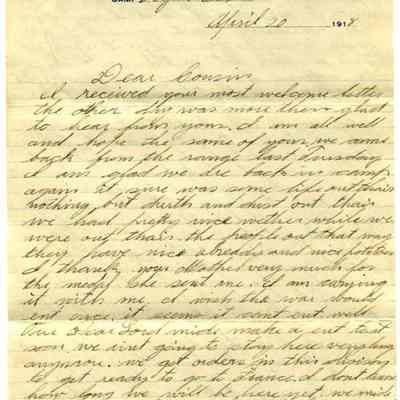 WWI Letter, April 20, 1918