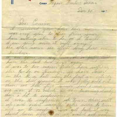 WWI Letter, Dec 30, 1917