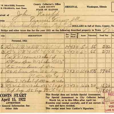 John Raupp 1921 Tax Receipt