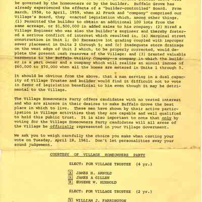 Pamphlet for Village Homeowner's Party, 1961