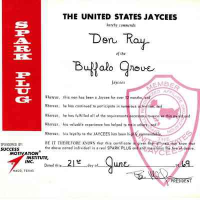 Buffalo Grove Jaycees Certificate 1969