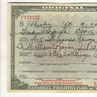 Original prescription for medicinal liquor; form 1403
