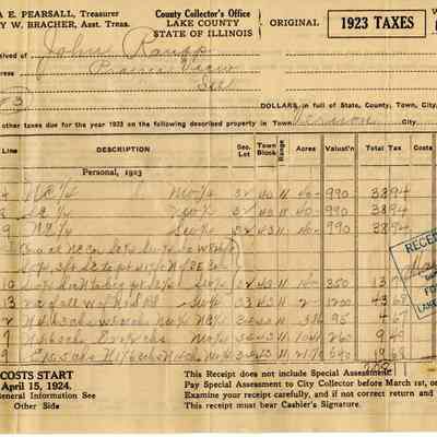 John Raupp 1923 Tax Receipt