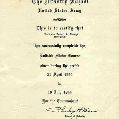 Enlisted Motor Course certificate