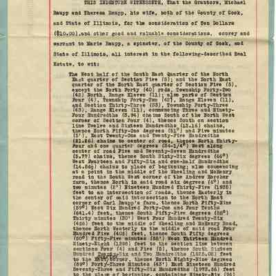 Deed Land Michael Raupp to Marie Raupp 1936
