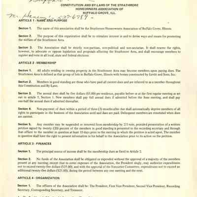 Constitution and By-laws of the Strathmore Homeowners Association 1968