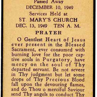 Carl Raupp, Sr. Funerary Card 1949