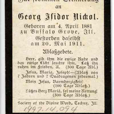 George Isidore Nickol Funeral Prayer Card