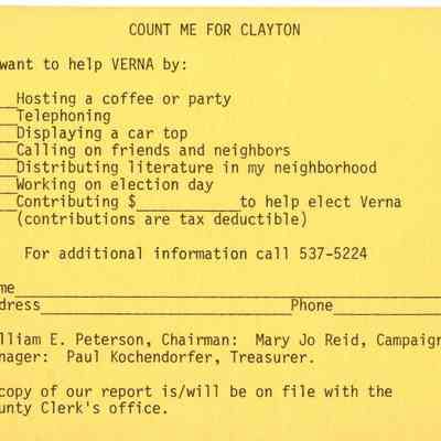 Verna Clayton Postcard for Election