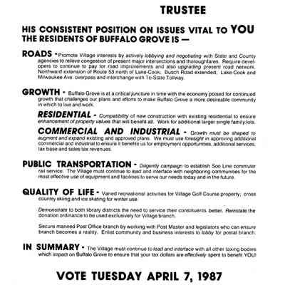 Re-Elect John W. Marienthal 1987