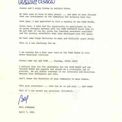 Schwebke Election Letter 1983