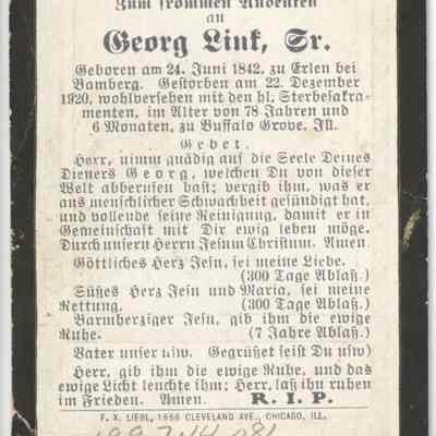 George Link Funeral Card