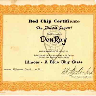 Buffalo Grove Jaycees Certificate 1968