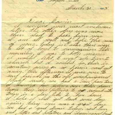 WWI Letter, March 31, 1918
