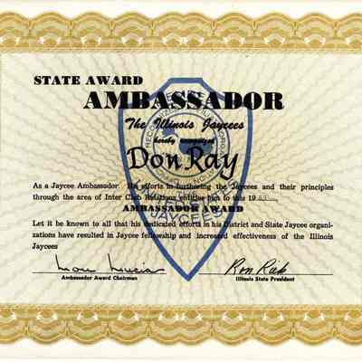 Illinois Jaycees State Award Ambassador 1969
