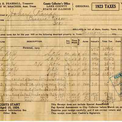 John Raupp 1923 Tax Receipt
