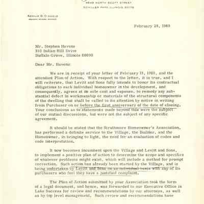 Levitt and Sons Response Letter 1969