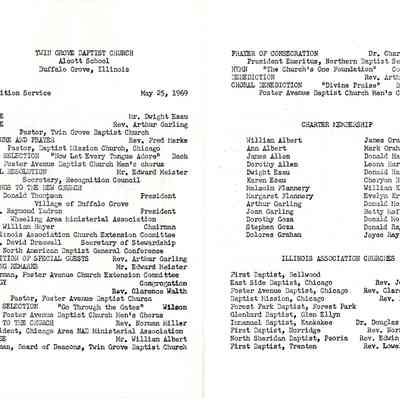 Twin Grove Baptist Church Program 1969
