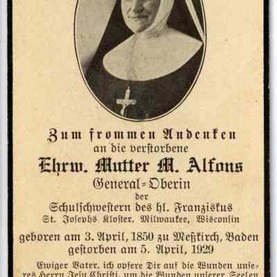 Sister Mary Alfons Funeral Card