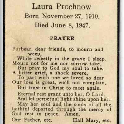 Laura Prochnow Funeral Prayer Card