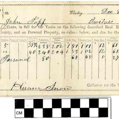 John Popp Taxes Receipt 1884
