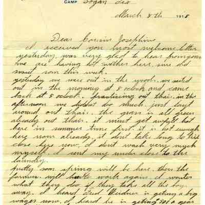 WWI Letter, March 8, 1918