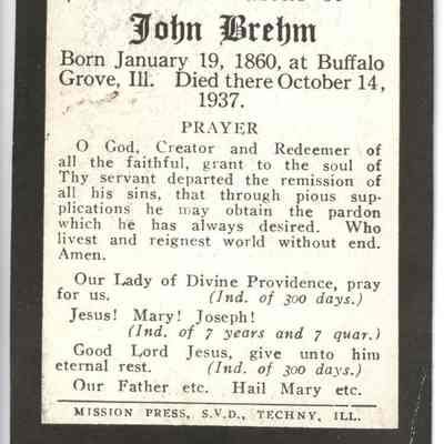John Brehm Funeral Card