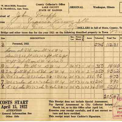 John Raupp 1921 Tax Receipt