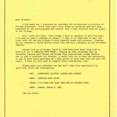 Verna Clayton Campaign Letter 1987