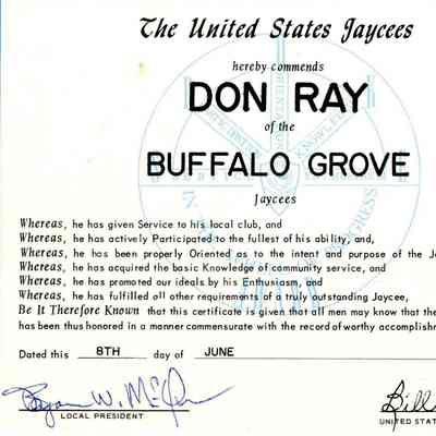 Buffalo Grove Jaycees Certificate 1968