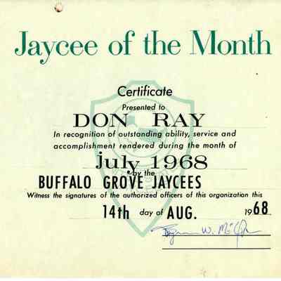 Buffalo Grove Jaycee Certificate 1968