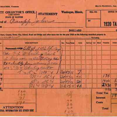 John Raupp 1920 Tax Receipt