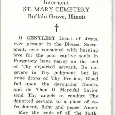 Florence P. Horcher Funeral Card