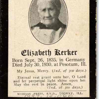 Elizabeth Theobald Kerker Funeral Prayer Card