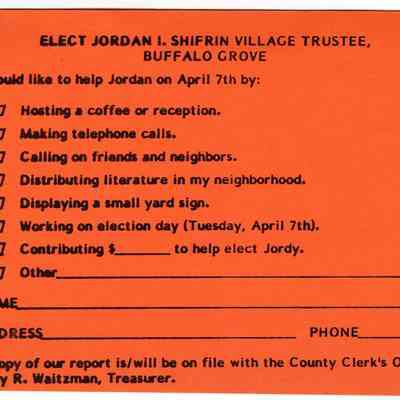 Jordan I. Shifron Election Sheet 1987