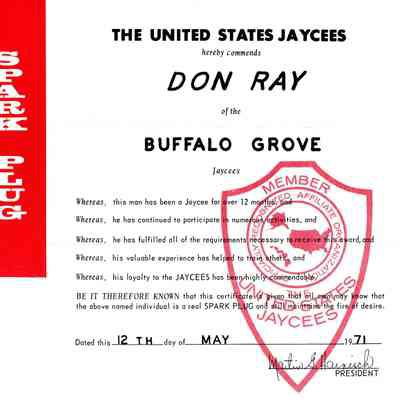 Buffalo Grove Jaycees Certificate 1971