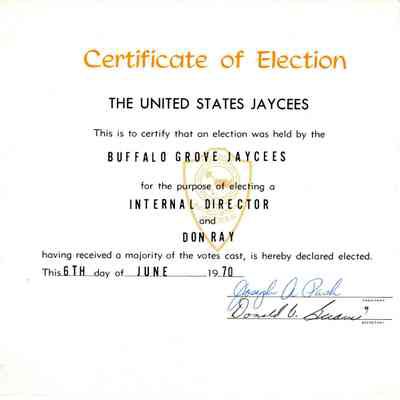 Jaycees Certificate of Election 1970