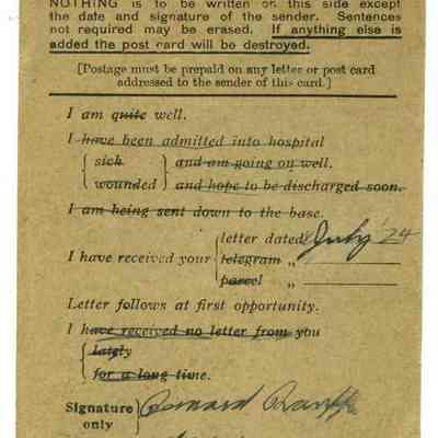 Field Service Postcard, 1918