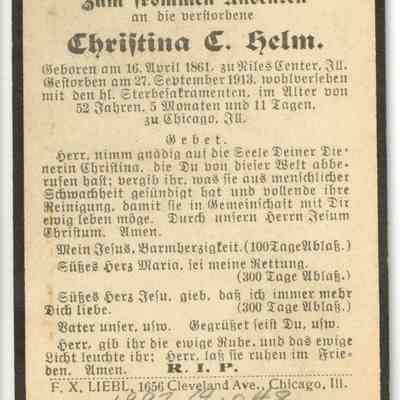 Christine C. Helm Funeral Prayer Card