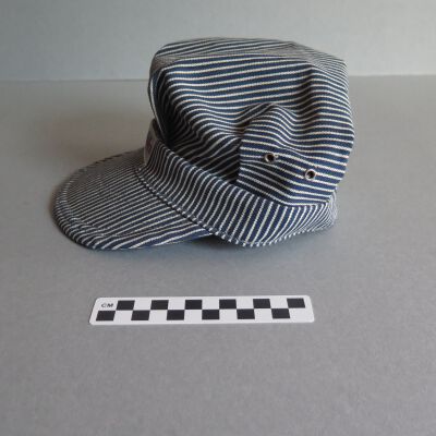 Side of hat.: Origsize: 6" (h) x 10" (w) x 1; Origformat: Artifact
