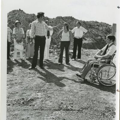 Dick Boccard and other Jaycees at the train depot dedication, 1976: Origsize: 5" x 7"; Origformat: Print-Photographic; Resolution: 1500dpi