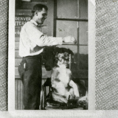 Photograph Copy of Richard Vaughan and Brownie at the Broomfield Depot