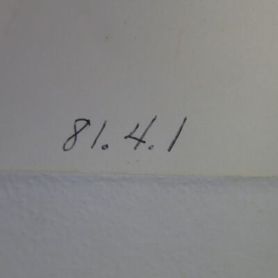 Close up of number on back of drawing inside frame.: Origsize: 19" (h) x 22.5" (w); Origformat: Artifact