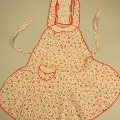 Red Print with Swiss Dot Accent Apron