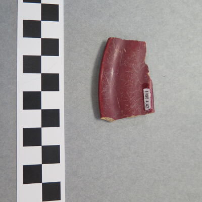 Back of saucer fragment.: Origsize: .25" (h) x 1.25" (w); Origformat: Artifact