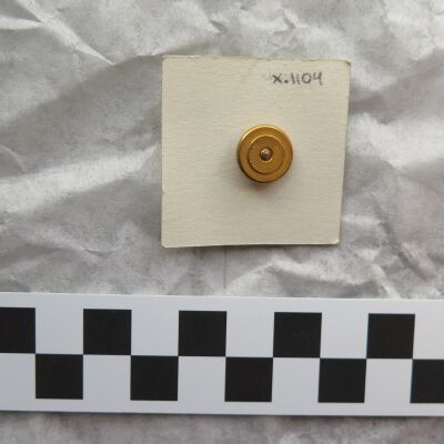 Back of pin on card.: Origsize: 0.5" (dia); Origformat: Artifact