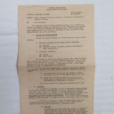 Rules Governing Military Courtesy to be Observed by Germans in Occupied Germany