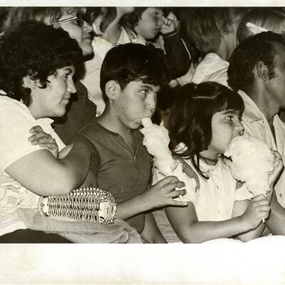 "Sticky Fingers" - Circus Time - Family watching circus, two kids eating cotton candy