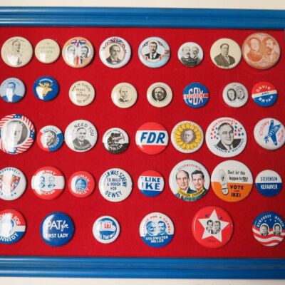 Frame with 38 buttons: Origsize: 9.5" (l) x 12" (w); Origformat: Artifact