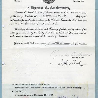 The Broomfield Company articles of dissolution